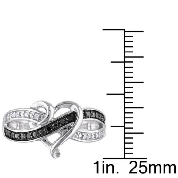 Romantic 925 Silver Black White Sapphire Ring New - Picture 2 of 2